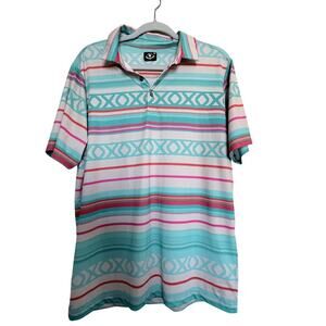Raised By Coyotes Polo Shirt M Southwest Geometric Turquoise Performance Golf